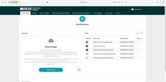 Software Interface der Analysesoftware MiViA.